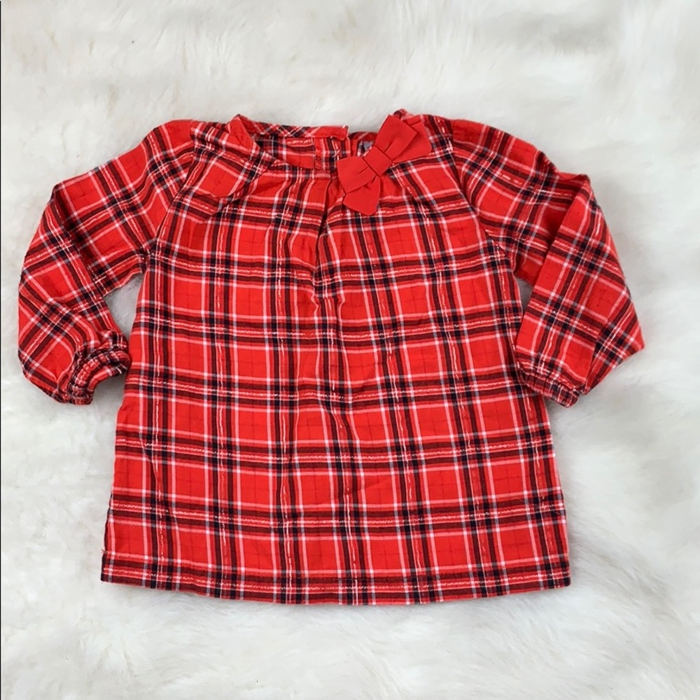 Toddler Girls Red Plaid Bow Long Sleeve Top 18M